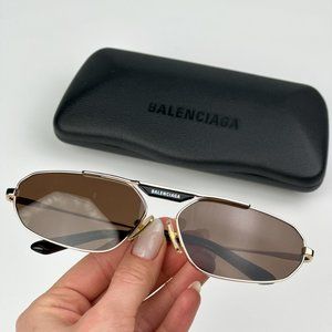 Balenciaga BB0245S 003 BRAND NEW Sunglasses Gold Brown Geometric Unisex